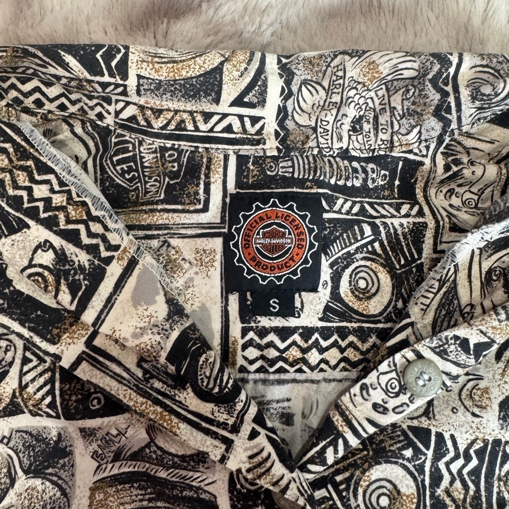 Harley-Davidson Hawaiian Shirt Graphic Motorcycle Button Down Shirt Sz Small - Picture 2 of 3
